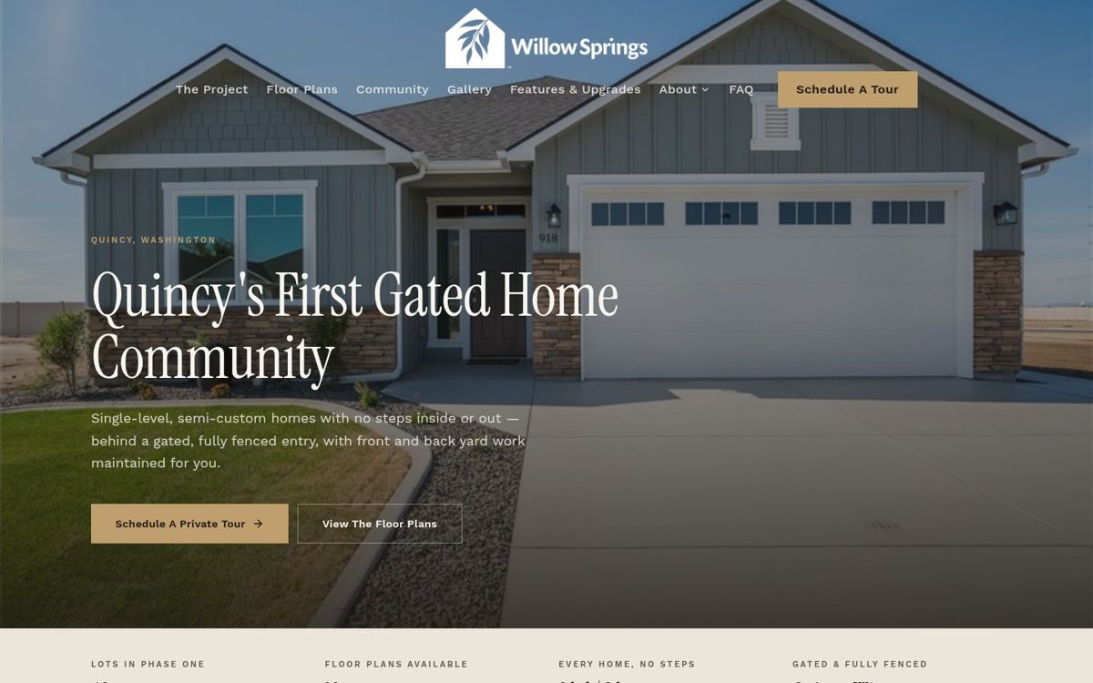 Screenshot of the Willow Springs Homes website